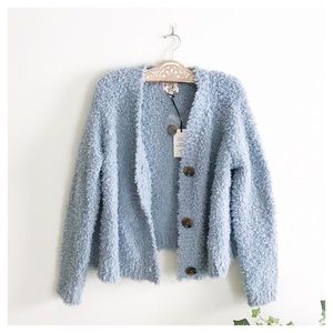 Nwt Hippie Rose Fuzzy Blue Cardigan 